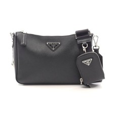 Prada Saffiano Leather Shoulder Bag 2Vh1139 Women Black One Size