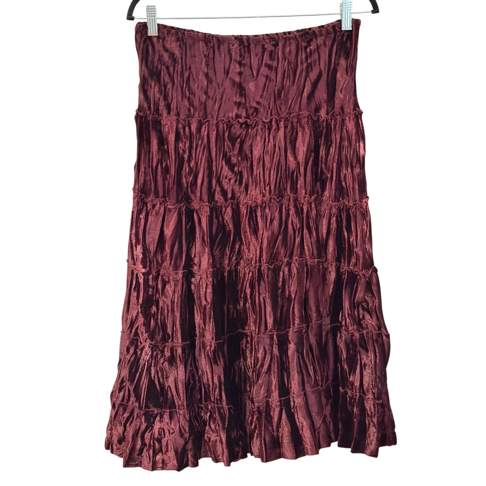 Allison Taylor Velvet Tiered Skirt Womens Size S Burgundy Boho Chic Whimsigoth - Image 4 of 4