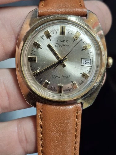 Timex Electric Dynabeat Gold Tone Mens Vintage 1970s Watch Retro Classic