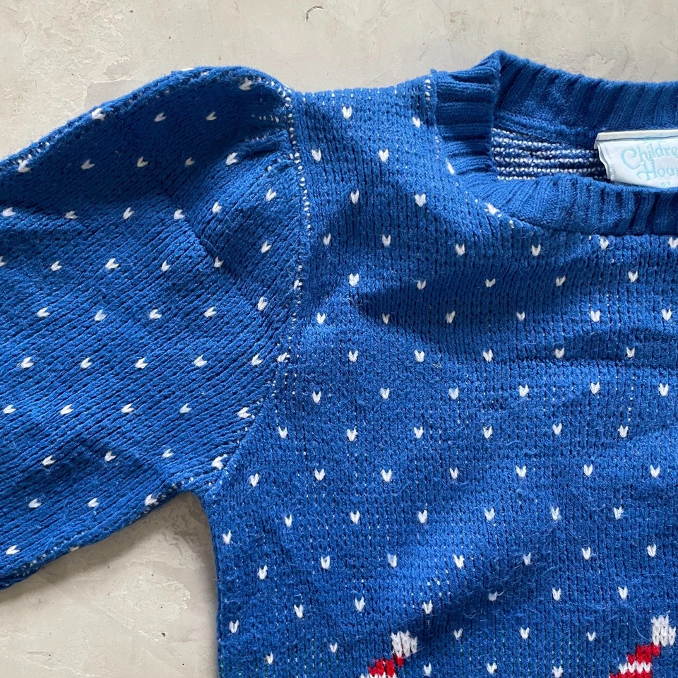 Vintage 80s Holiday Cottagecore Winter Snowman Christmas Sweater Kids Sz 5 USA - Image 2 of 4