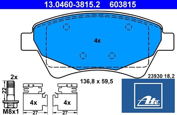 Ate 13.0460-3815.2 Bremsbelagsatz FüR Scheibenbremse Bremsbelagsatz-image