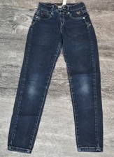 Justice Skinny Jeans Girls Size 10 Dark Blue Button Front Zipper Pockets