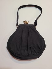 Vintage Black Evening Bag Clutch Purse Kiss Lock W/ Coin Purse