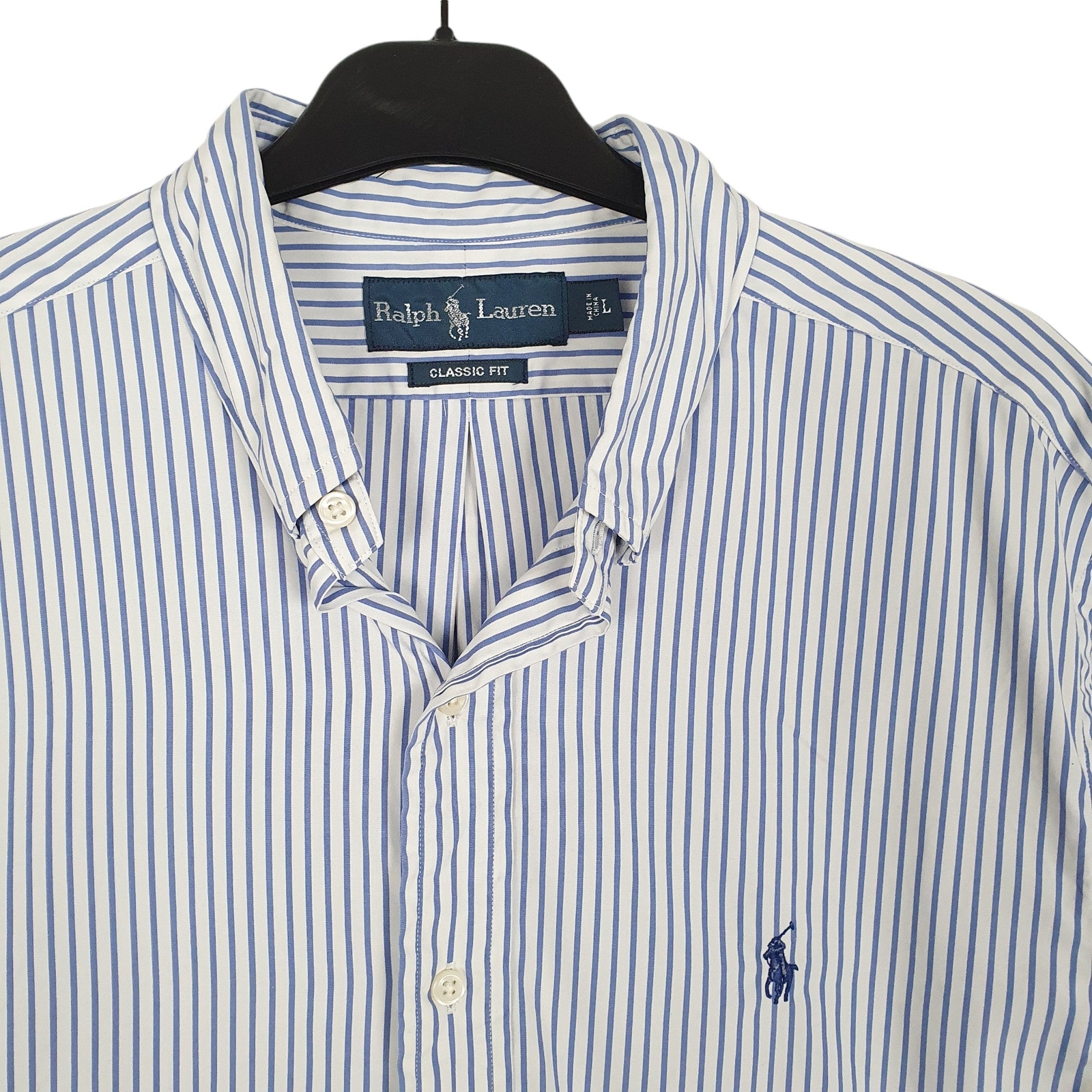 RALPH LAUREN White Striped Shirt Classic Fit Oxford Short Sleeve Casual Mens L image 2