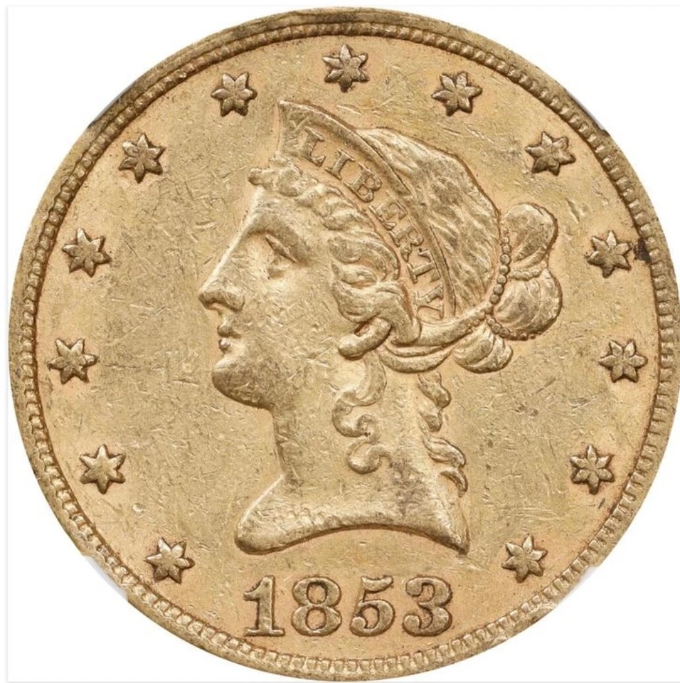 1853/'2' $10 GOLD LIBERTY HEAD EAGLE NGC AU 55 - Image 3 of 4