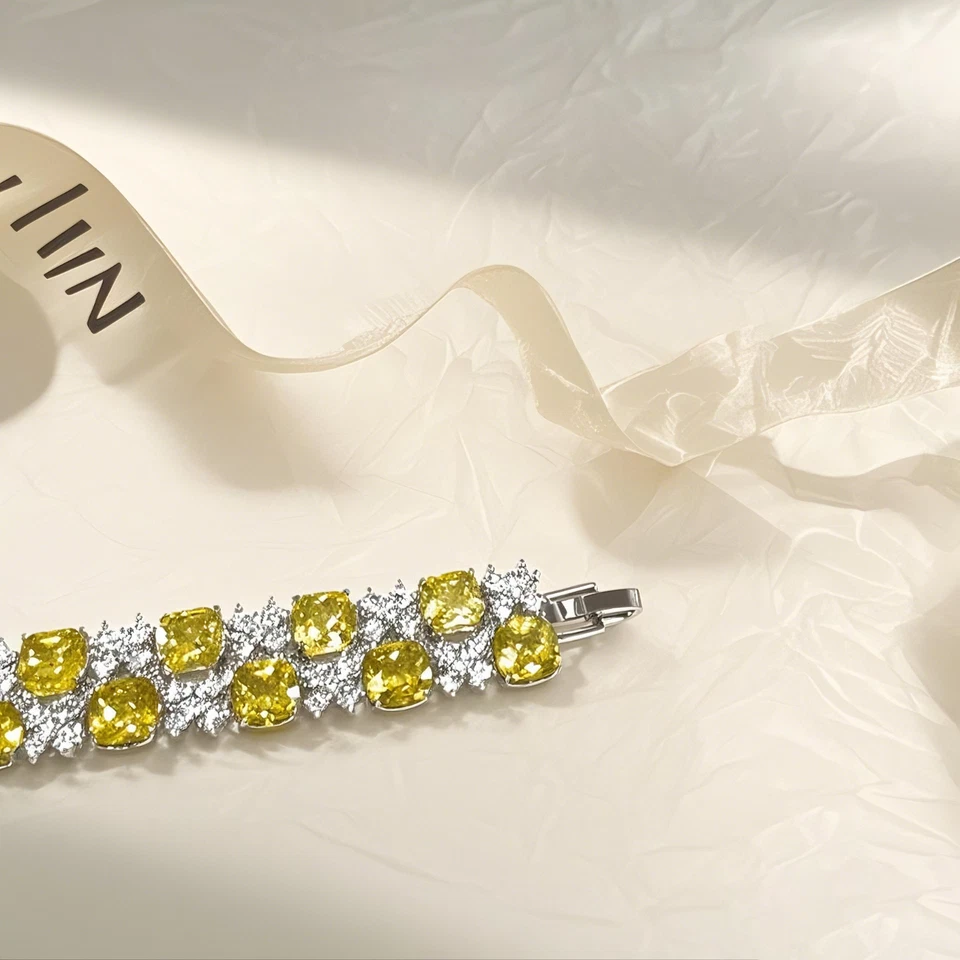 Bracelet en Zircon et Diamants Jaunes, Style Luxe Abordable et Brillant - Photo 3/3