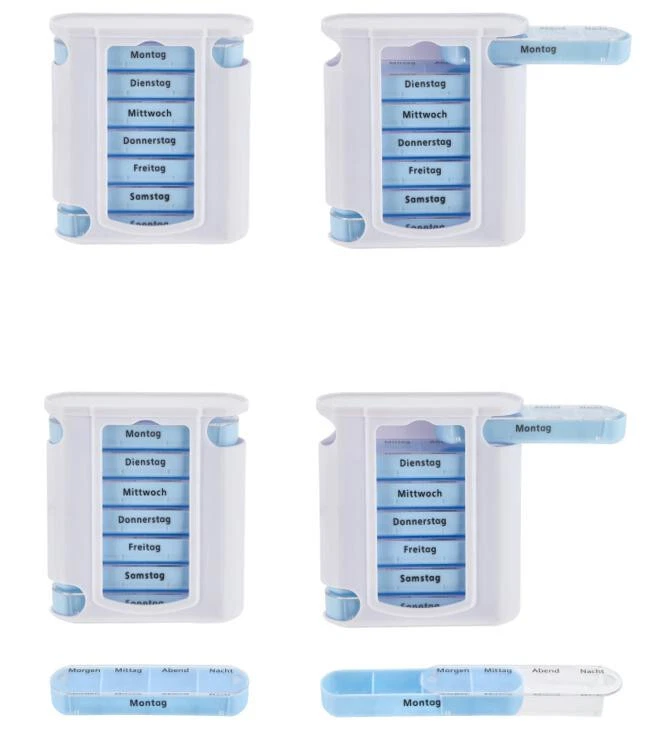MARKENLOS 4x Tablettenbox Pillenbox Pillendose Reise Box Medikamentenbox 7 Tage 4 Fächer