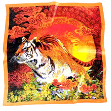 21"x21"Floral Tiger Print Pure Mulberry Satin Silk 12momme Scarf 53x53cm5-27