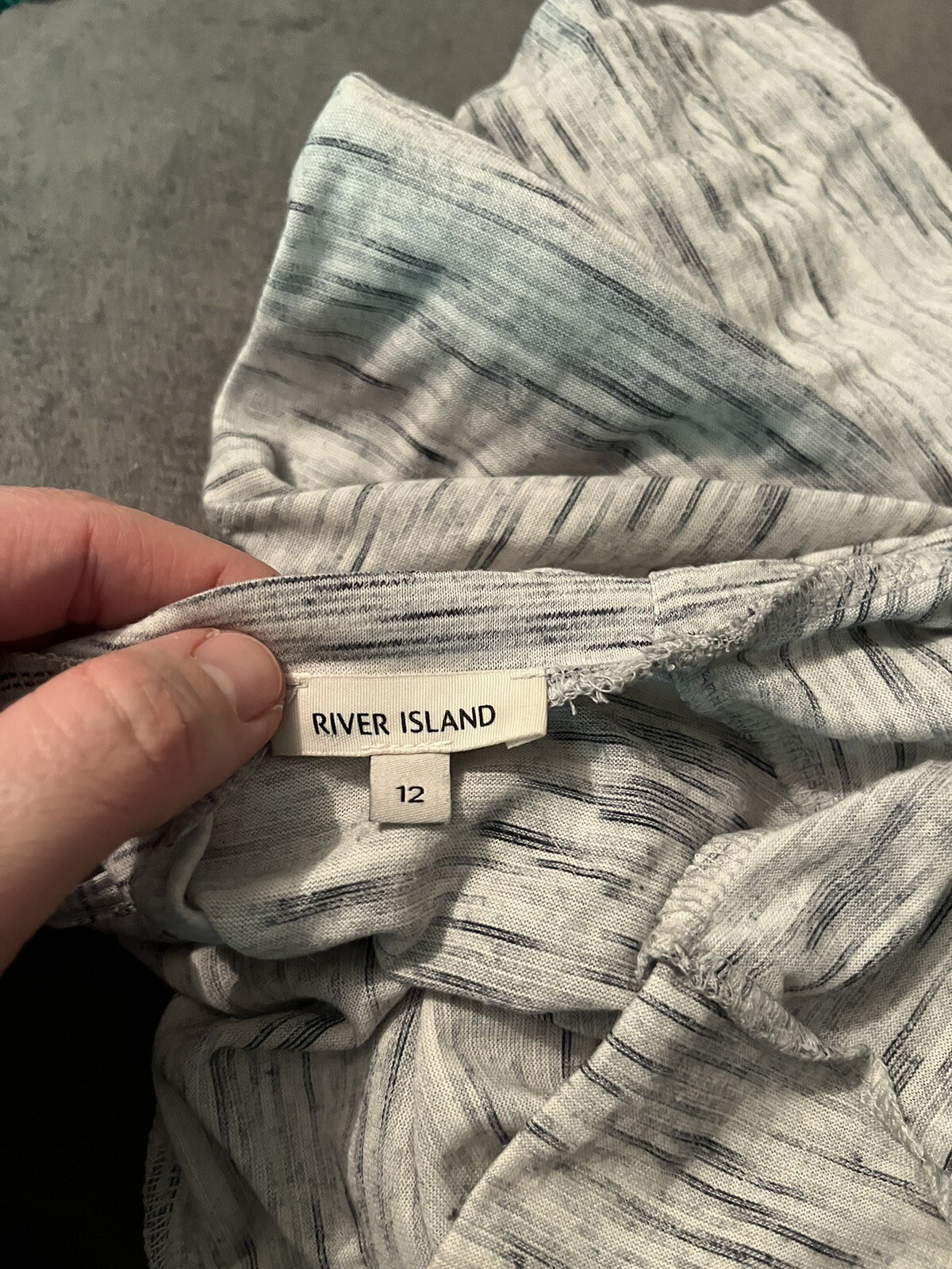 Women’s River Island Long T Shirt. Size 12. White/Grey. Cross Design Back. Used eBay