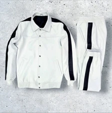 Men's Brayden 100% Real Leather Track Suit Sweatsuit  Leather Jogging Track Suit