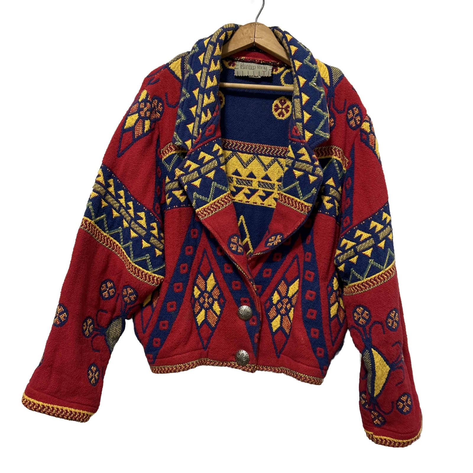 Giacca cardigan arazzo PAINTED PONY taglia unica rosso blu giallo Texas USA