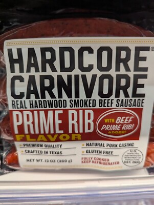 Hardcore Carnivore Prime Rib Beef Sausage 12 Oz (4 Pack)