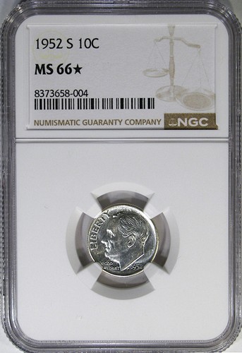 1952-S 10C NGC MS66* (NGC STAR) ROOSEVELT ~ PQ ~ LOOKS PL & BORDERLINE FT! - Picture 3 of 4