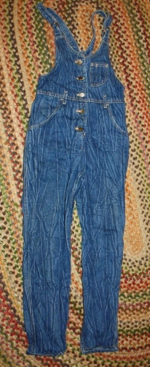 Vintage Union Made Lee Denim Bib Overalls Women's Size12 Acid White Button Front