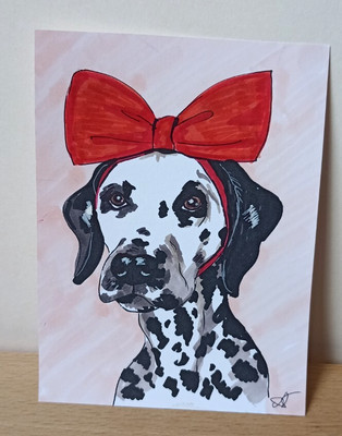 Dalmatian dog Original Art cute pet Portrait 6*4'' Painting Stylized
