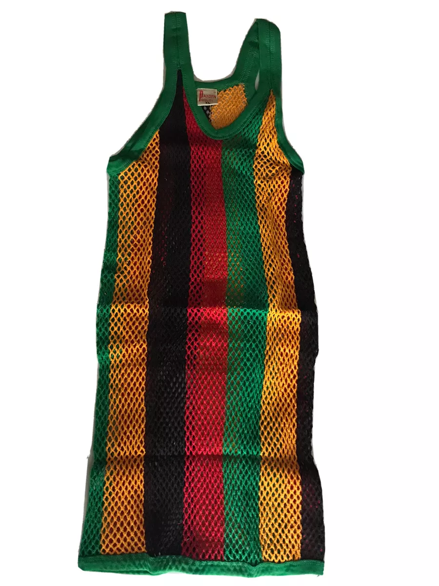 Mesh Vest Fitted Tank Top Jamaican Rasta Colors 100 Cotton Rasta