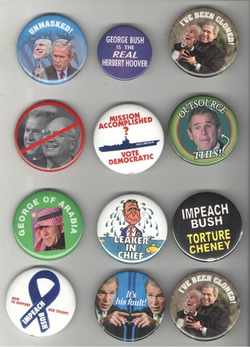 12 Anti George W BUSH & CHENEY pin 2001 - 2007 Anti Iraq WAR pinback