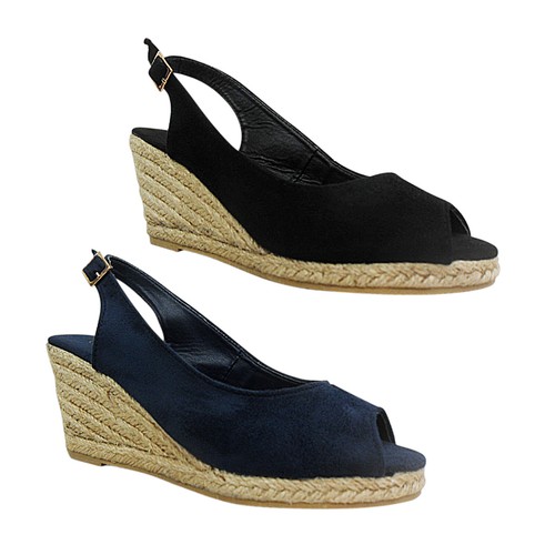 Mujer Medio Tacón Cuña Alpargatas Hebilla Peep Toe Verano Sandalias Números  | eBay