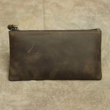 Leather Cash Long Wallet Envelope Zipper Pouch - Money Holder for Men &Women #F
