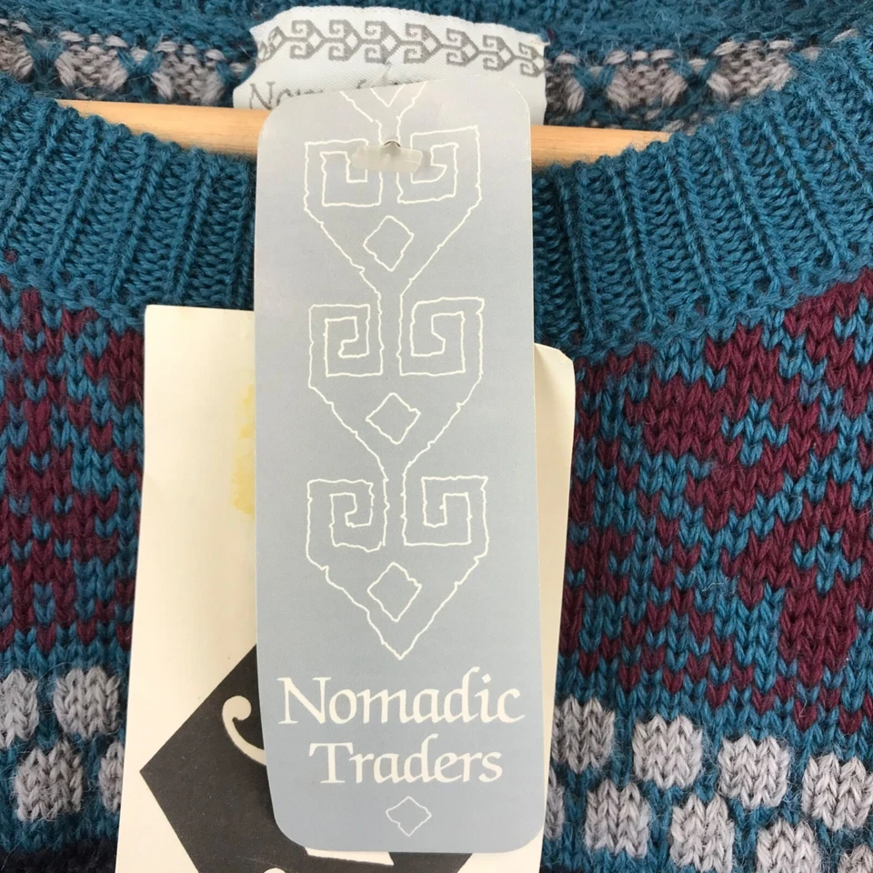 New Vintage Nomadic Traders Sweater Men Large Blue Wool Knit Chunky Grandpa - Image 4 of 4