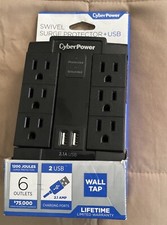 Surge Protector, 1200/125V, 6 Swivel Outlets, 2 USB Charging Ports, Wall Tap  14
