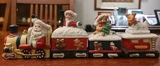 Christmas 4 Pc Porcelain Train 1996 Artmark Santa Mrs Claus Rudolph Original Box