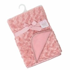 Baby Girls Rosebud Fleece Blanket Wrap Shawl Satin Trim Soft Touch Rose Gold