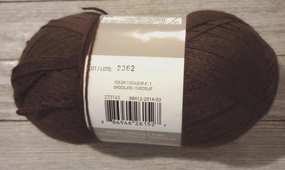 yarn crochet knit loops & threads woolike simili-laine #1 chocolate skein new - Image 2 of 2