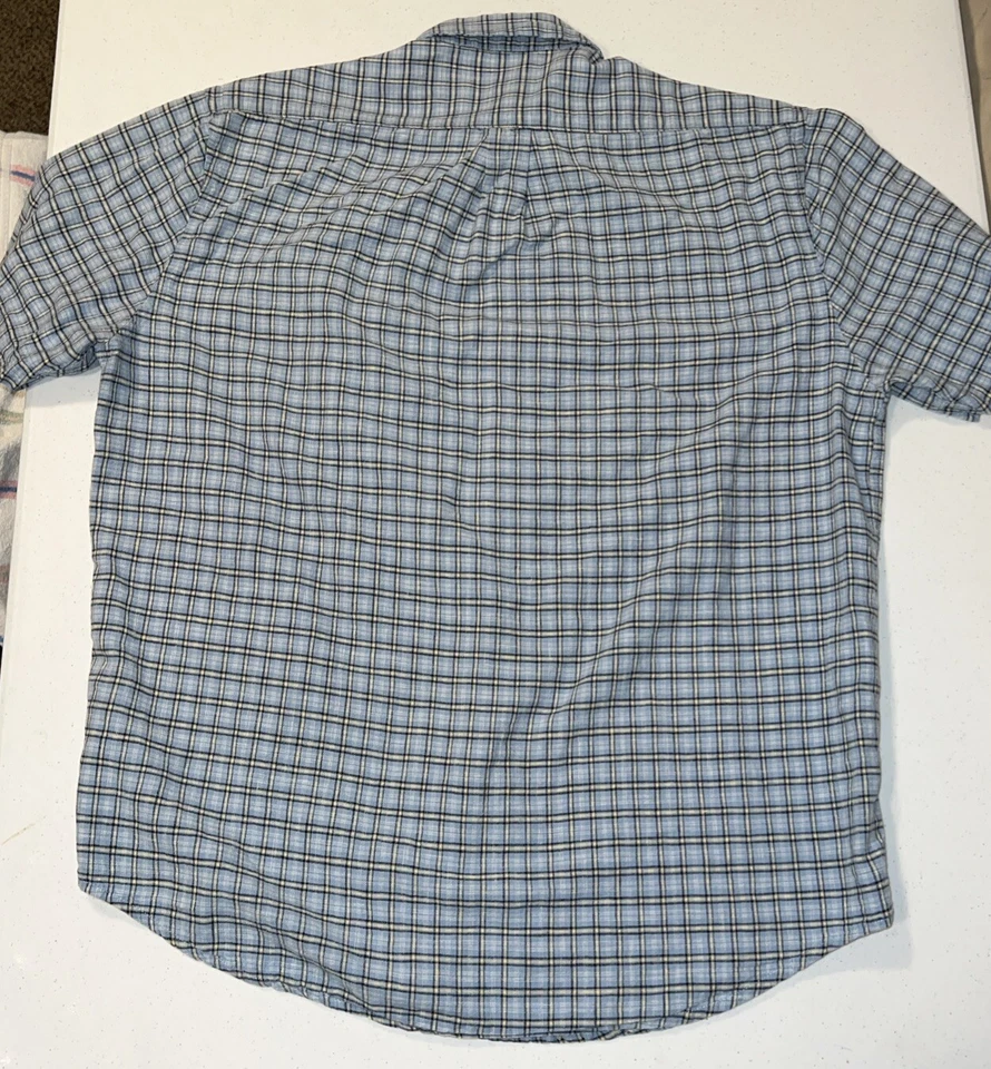 Camisa Massini Para Hombres L Mezcla de Lino Informal Bolsillo Botón A Cuadros Manga Corta Foto 4 de 4