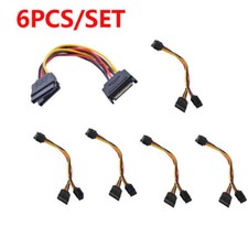 6Pcs SATA 15pin Y Splitter Power Cable Adapter Male to Female For HDD Hard Drive