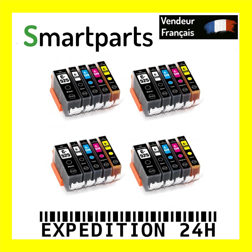 Pack PGI-525 CLI-526 pour Canon : 20 cartouches d'encre pour des textes nets