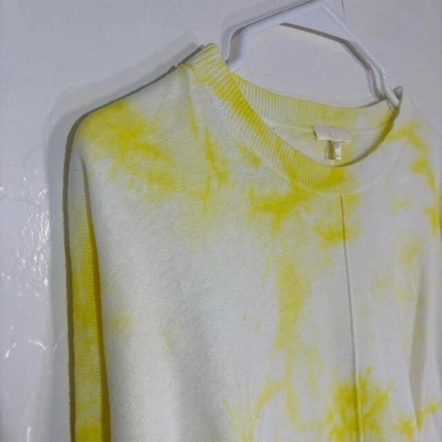 Suéter Lisa Todd Mujer Pequeño Pullover Crew Algodón Lino Amarillo Teñido Blanco Foto 2 de 4