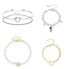 Silver Plated Best Friend Heart Moon Star Link Layer Friendship Bracelet Gift