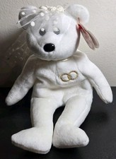 Mrs Retired 2001 White Plush Ty Beanie Babie Bride Wedding Bridal 8in Bear