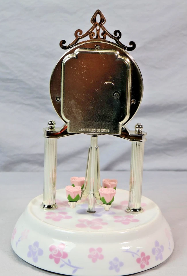 Barbie Floral Desk Mantel Clock Rotating Rose Pendulum Princess Crown Tiara Pink - Image 3 of 3