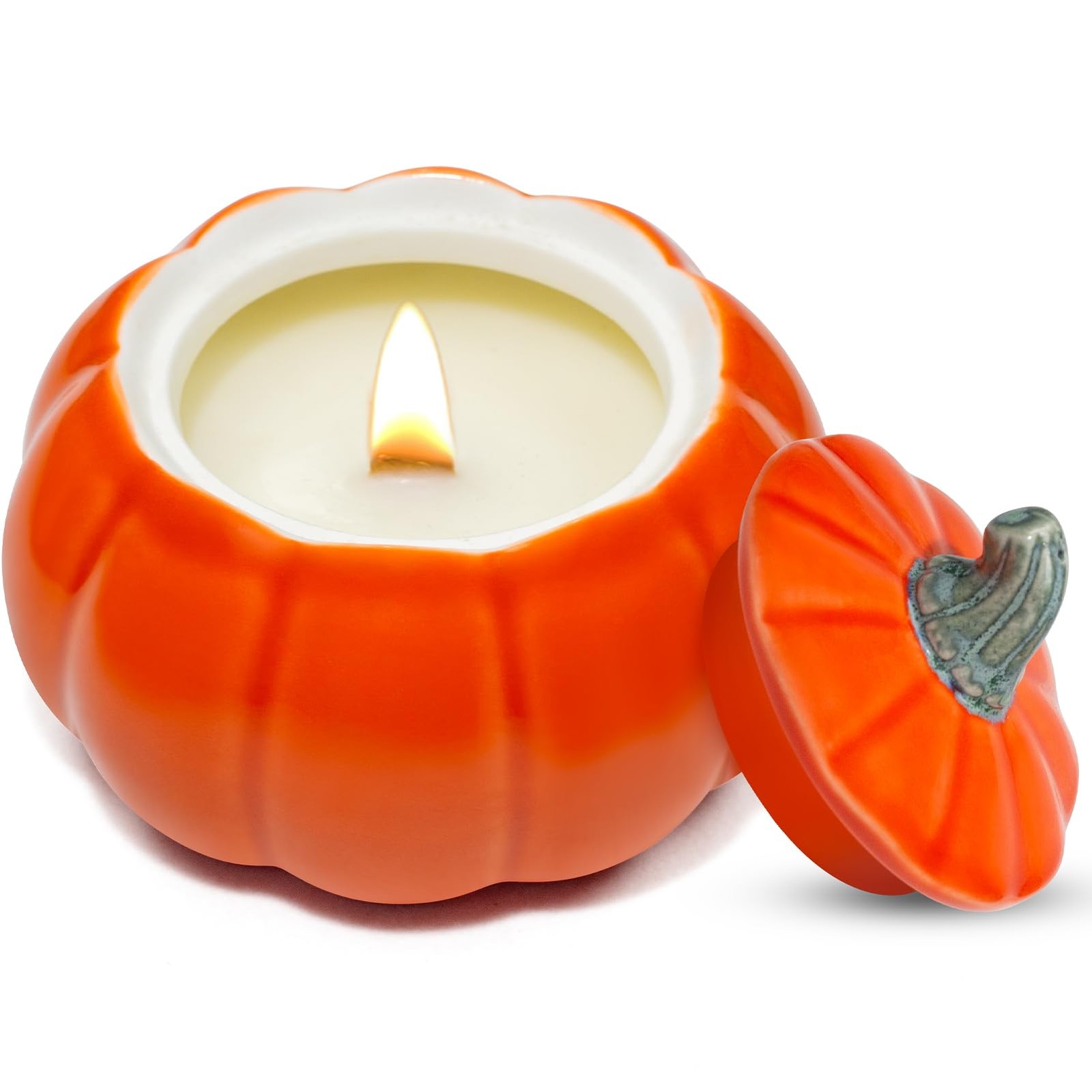 Ceramic Pumpkin Shaped Jar Candle - 100% Soy Wax, Nature Essential Oil, Pumpk...