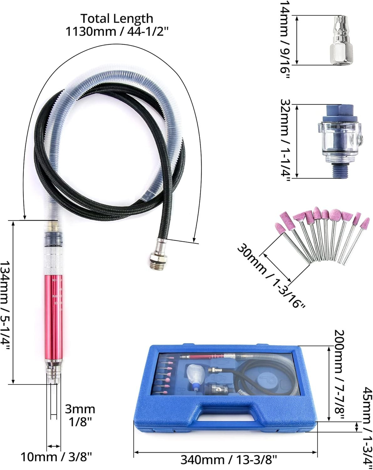 QWORK Air Micro Grinder, 1/8" Mini Pencil Polishing Cutting Tool Pneumatic Penci