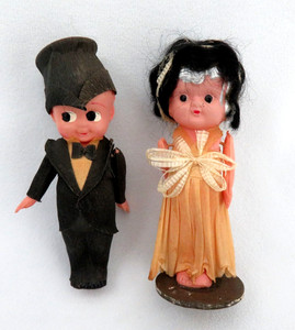 Antique 1920's Celluloid Kewpie Bride & Groom Dolls Wedding Cake Toppers  USA
