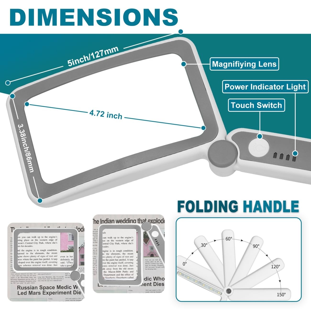 Rechargeable Magnifying Glass with Light for Reading, 6X Large Page ...