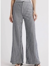 Madewell Zoe Relaxed Wide Pants Linen Blend Navy White Stripe Sz 4 High Rise