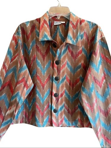 Vintage Chico's Design Aztec Jacket M 1 Southwest Chevron Ikat Boho Cotton Shirt