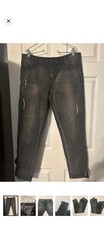 True Craft Women's Jeans Gray Denim 5-Pocket Zip Button Distressed Skinny