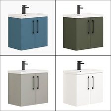 Image of Wall Hung Bathroom Vanity Unit Sink Basin 2 Door Black Handle Multicolour 500/60