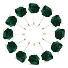 12Pcs Groom Boutonnieres Rose Boutonnieres Pins for Men Black Green