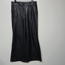 Maeve Anthropologie Faux Leather Wide Leg Pants Black High Rise Sz 10 Flare