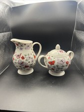 Whittard of Chelsea Butterfly Kwiatowy dzbanek na mleko i miska na cukier Zestaw ceramiczny - w bardzo dobrym stanie