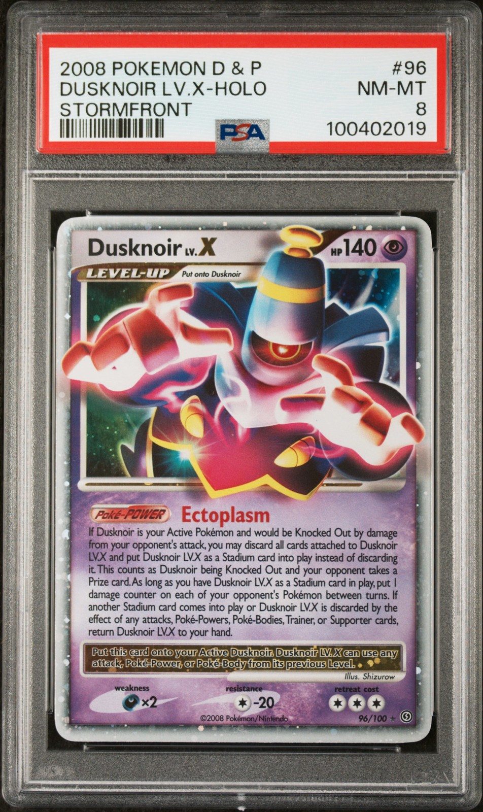 2008 POKEMON DIAMOND & PEARL STORMFRONT #96 DUSKNOIR LV.X-HOLO PSA 8