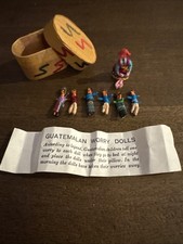 Authentic Guatemalan Worry Wish Stress Dolls Wooden Box 7 Tiny Mini Handmade 1  