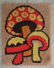 Vtg Rya Style Magic Merry Mushrooms Hippie Headshop Hook Rug Tapestry FREEUSHIP