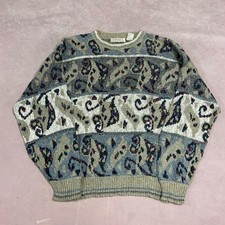 Vintage Knitted Jumper Abstract Patterned Grandad Knit Sweater Men's Xl